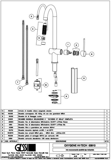 Gessi Oxygene 00910 onderdelen