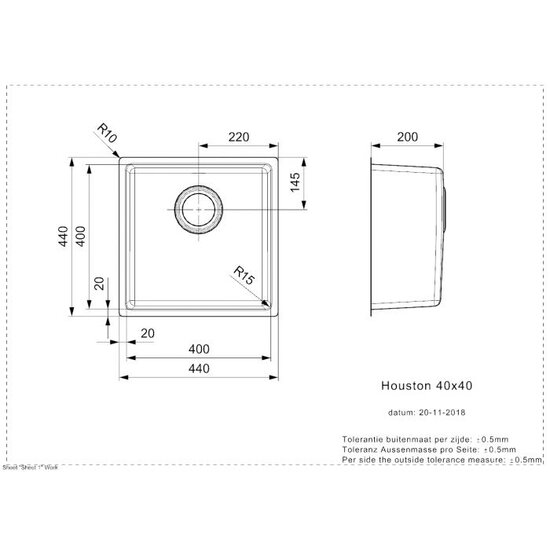 Reginox R32848 Houston 40x40 RVS