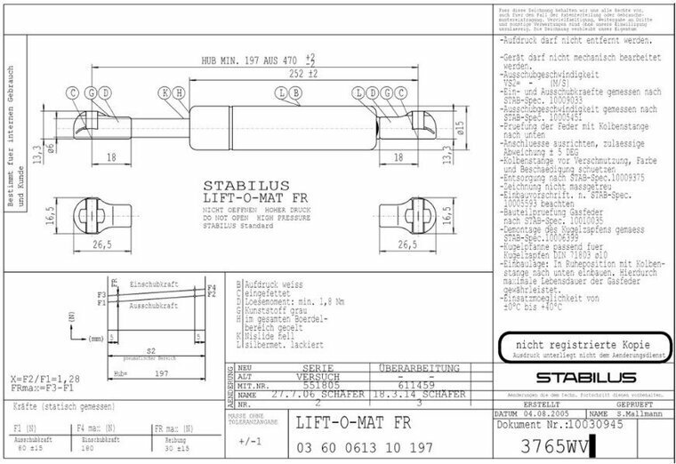 Stabilus 3765WV 080N