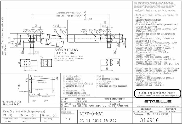 Stabilus 316916 1000N