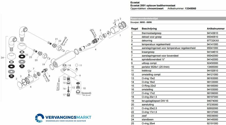 Hansgrohe Ecostat 13345060 onderdelen