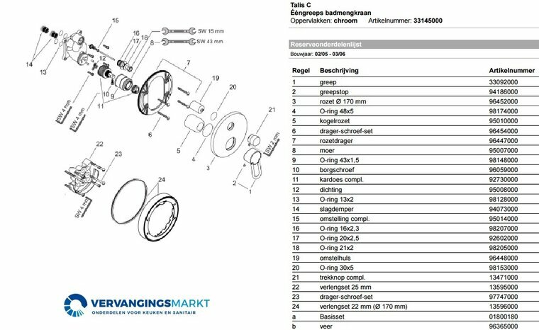 Hansgrohe Talis C 33145000 onderdelen