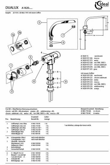 Ideal Standard A1820 onderdelen